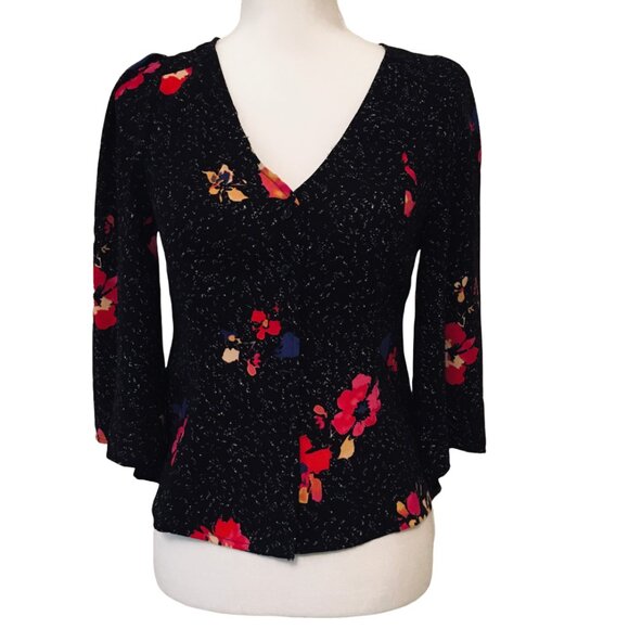 Cardigan V-neck Sleeves Stars Floral Buttons Women's Size XS Nordstrom’s - Picture 1 of 16